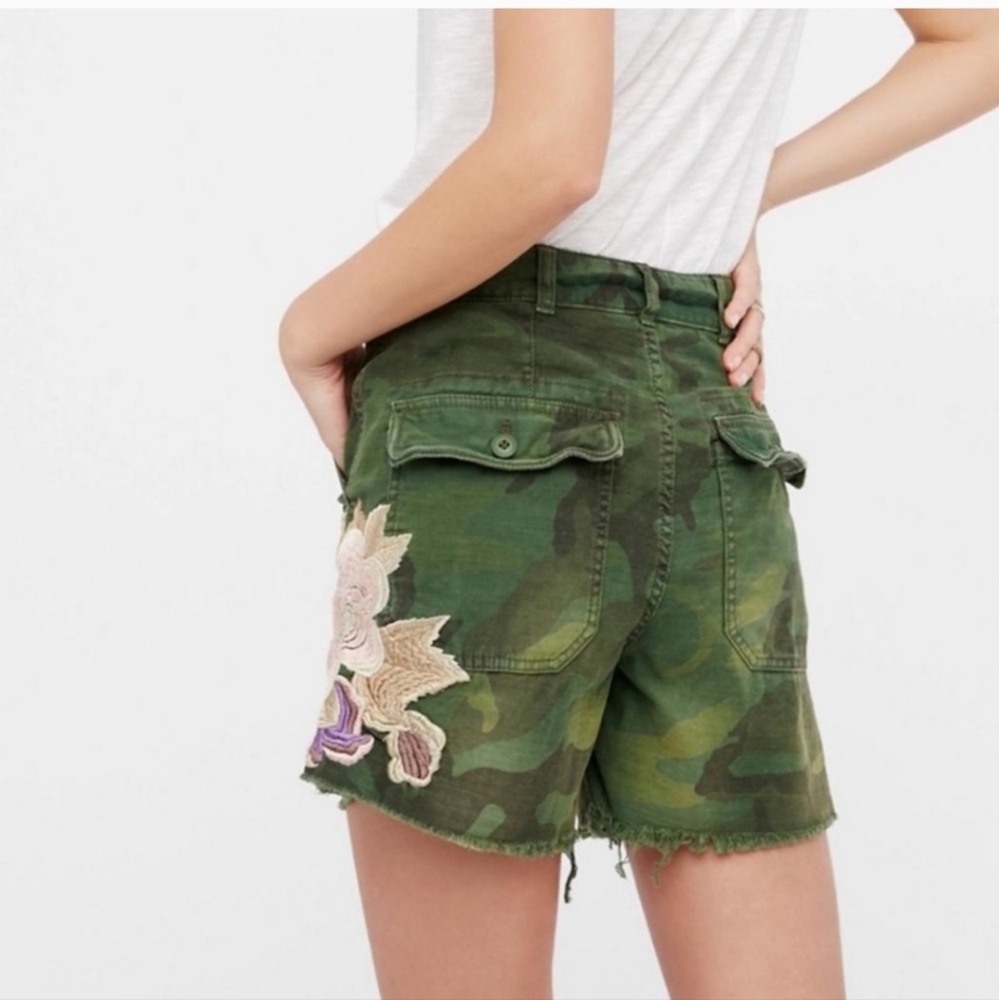 Free People Embroidered Green Camo Flower Scout Shorts - Picture 3 of 8